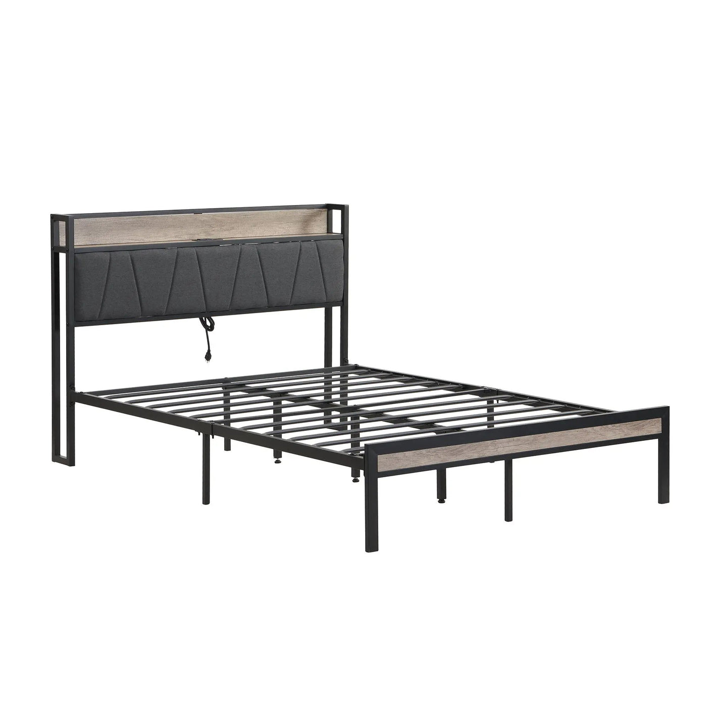 Modern Bed Frame With LED Lights, Upholstered Headboard, USB Charging by HouseOfZazla