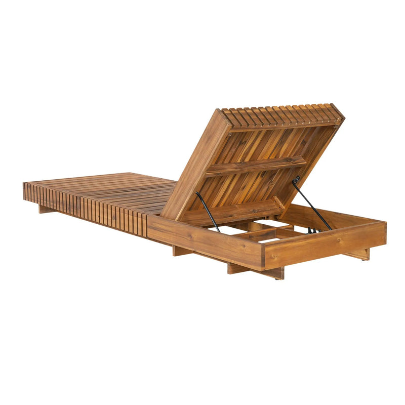 Lounge Chaise Set, Acacia Solid Wood with Cream Lounge Cushion by HouseOfZazla