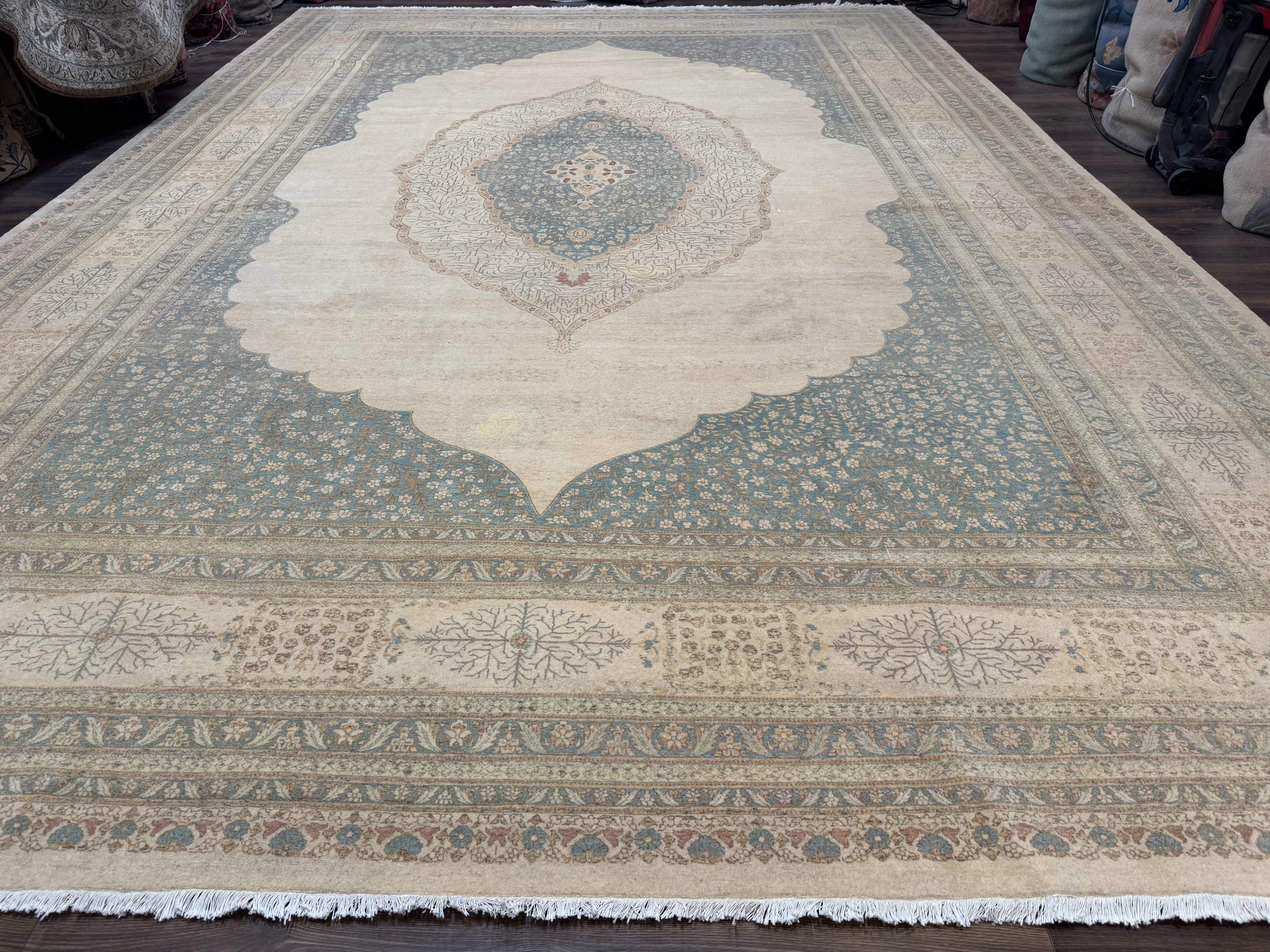 Palace Size Pak Persian Rug 12x18, Haji Jalili Design, Pakistani Carpet, Oat and Light Blue, Fine 260 KPSI by Jewel Rugs