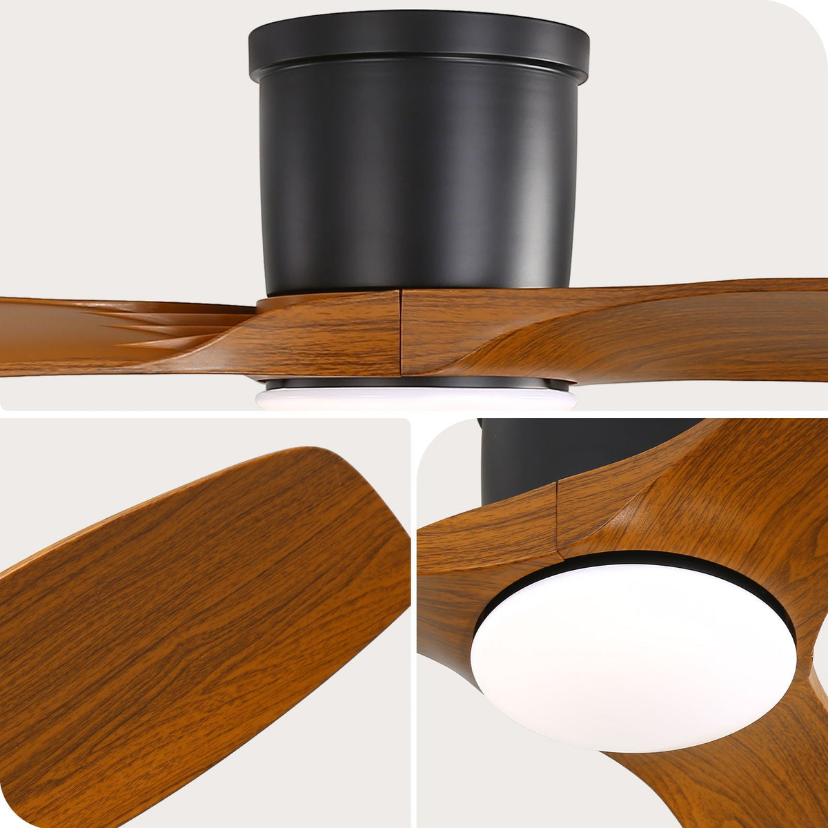 Flush Mount Ceiling Fan With Dimmable LED Light, 3 Blades, Reversible DC Motor Blades For Living Room, photo 21 of 21