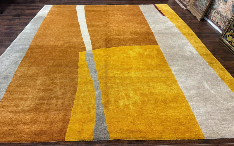 Modern Tibetan Rug 9x10, Wool Handmade Tibetan Area Rug, Abstract Multicolor by Jewel Rugs