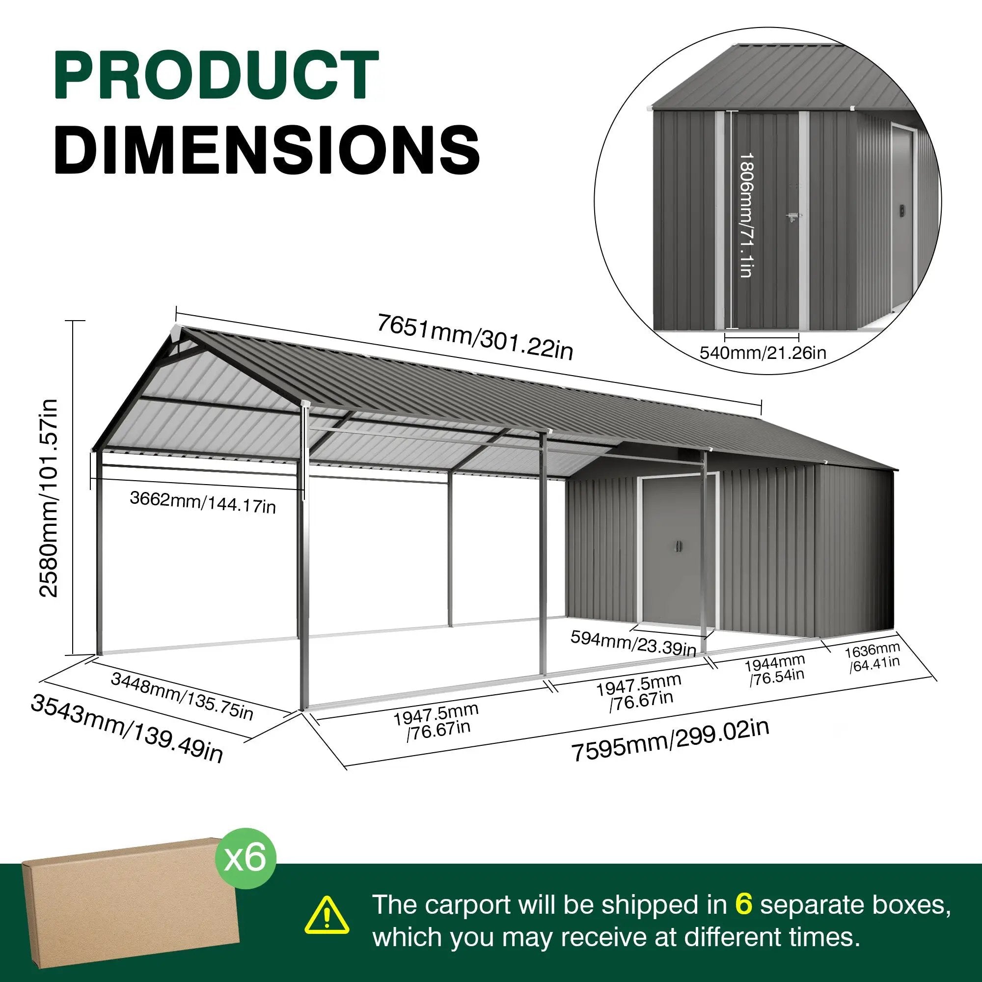 12x25 FT Galvanized Steel Carport with Shelter and Shed by HouseOfZazla