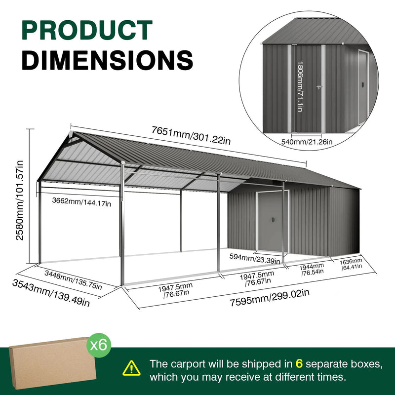 12x25 FT Galvanized Steel Carport with Shelter and Shed by HouseOfZazla