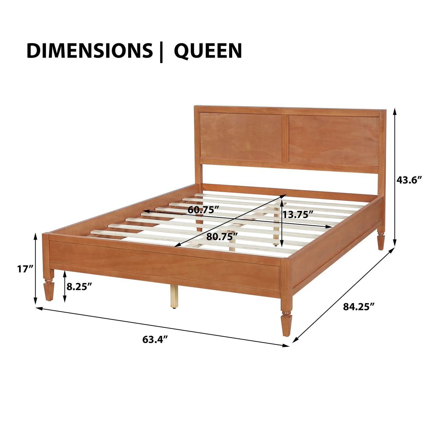 Queen Size Wood Platform Bed Frame with Classic Panel Headboard by HouseOfZazla