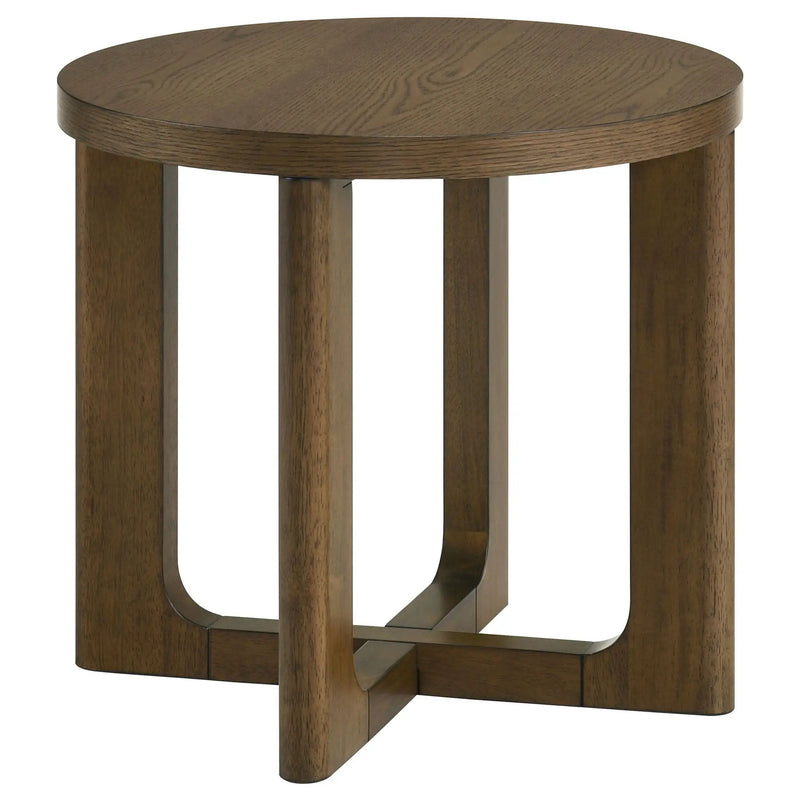Kessler Round Sculptural Wood End Table Brown by Unique Piece Furniture
