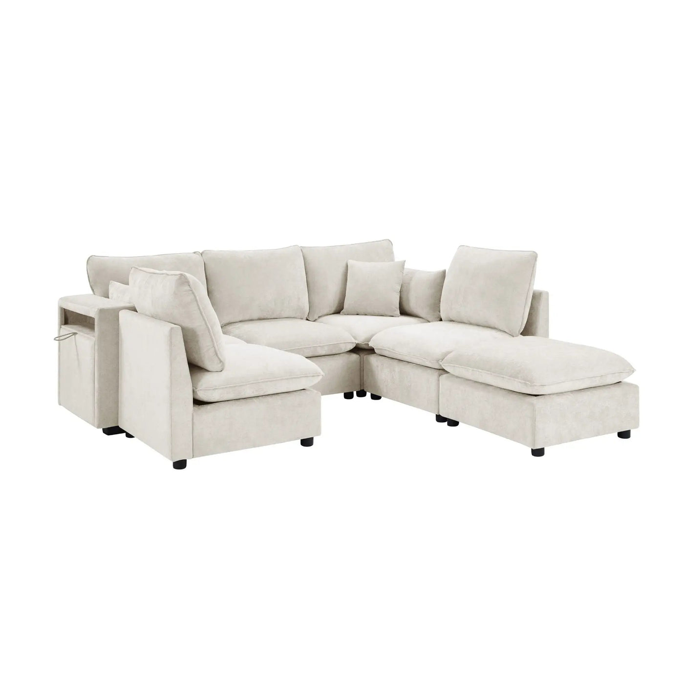 Modern Sectional Sofa U-Shaped With Movable Ottoman Storage Armrests And USB Ports by Unique Piece Furniture