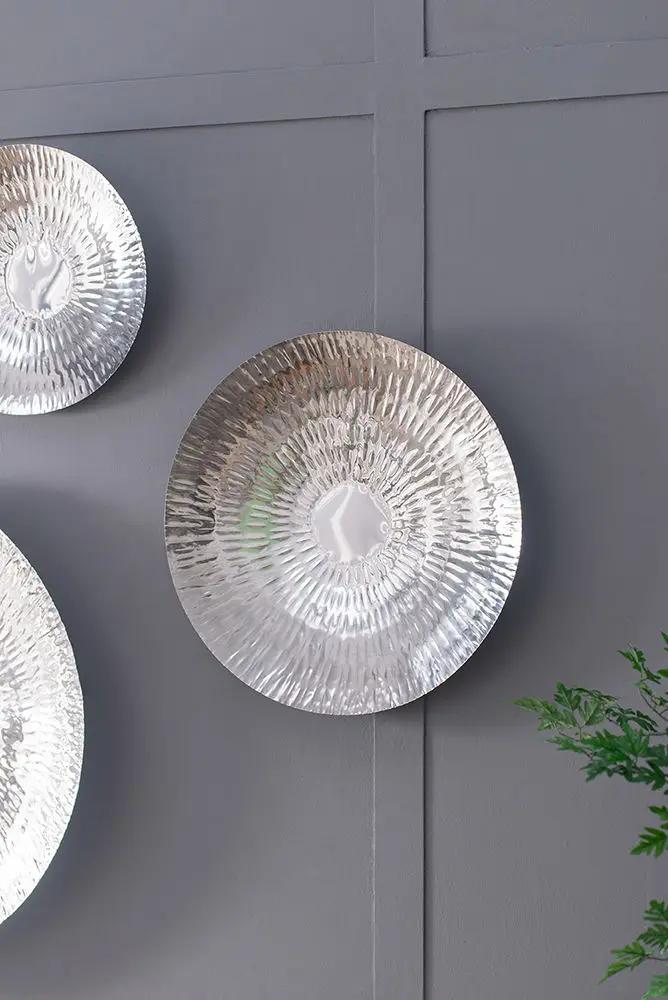 Textured Oversized Disc, Wall Decor For Living Room (Set of 3) - Silver by HouseOfZazla