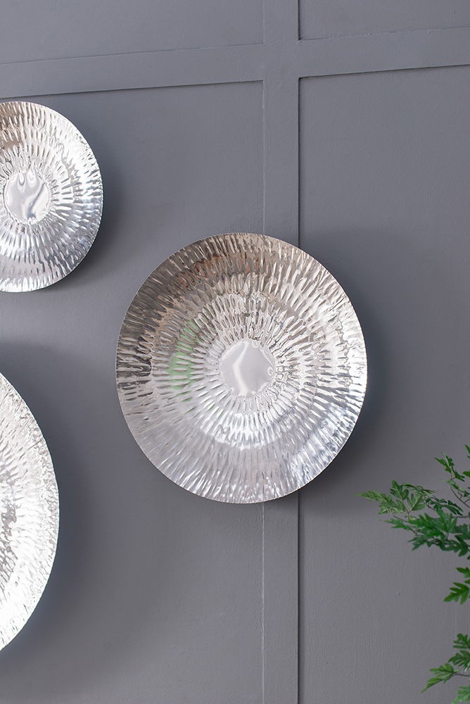Textured Oversized Disc Wall Decor with Concealed Mounting - Silver, photo 8 of 13
