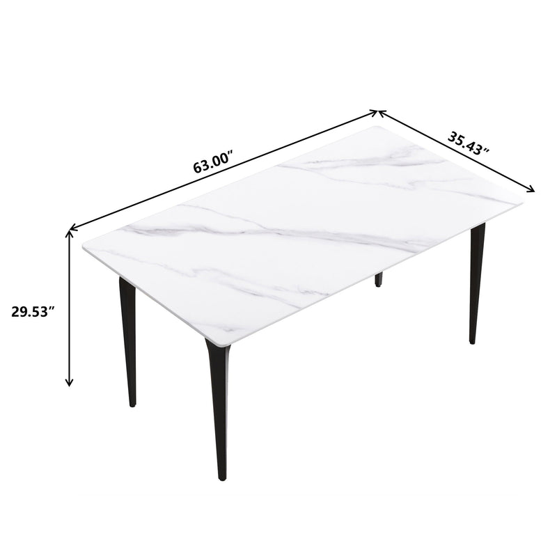 Modern Artificial Stone Dining Table with Black Metal Legs - White, photo 10 of 12