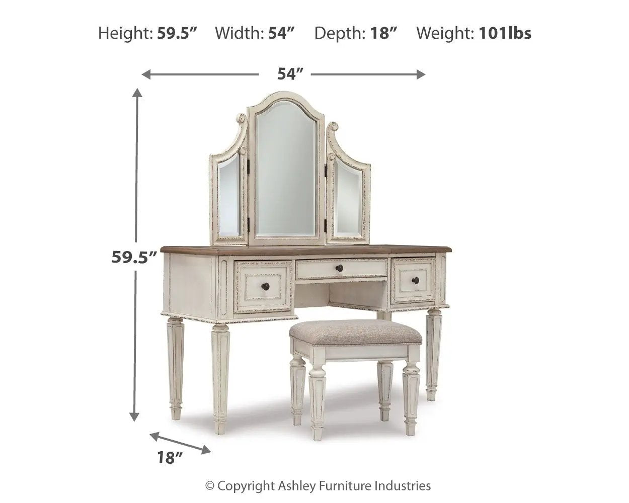 Realyn - Vanity/Mirror/Stool (Set of 3) - White / Brown / Beige by Unique Piece Furniture