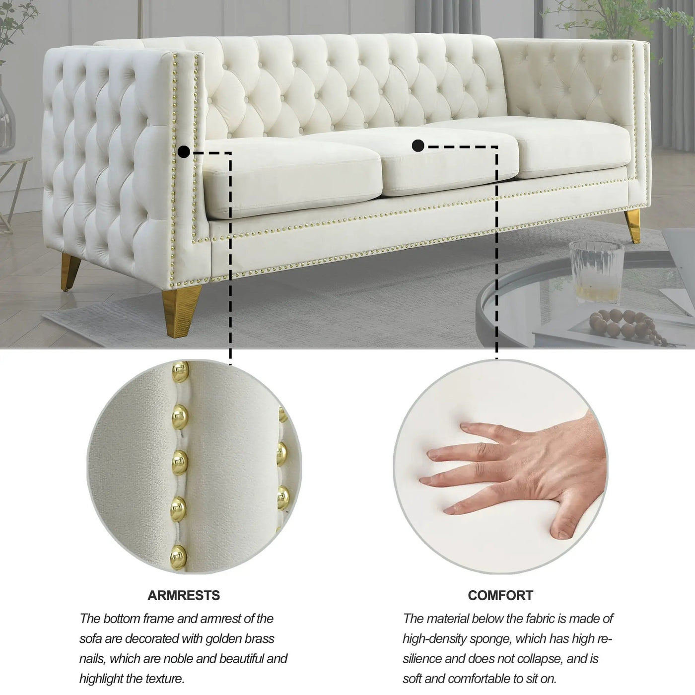 Upholstered Couch Sofa With Button Tufting For Living Room by HouseOfZazla