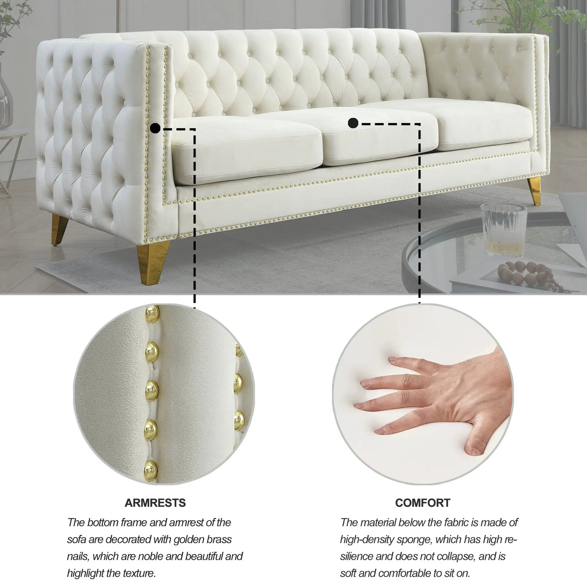 Upholstered Couch Sofa With Button Tufting For Living Room by HouseOfZazla