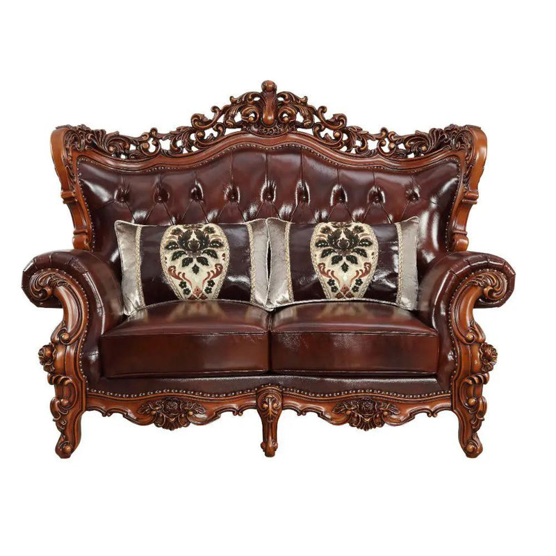 Eustoma - Loveseat - Cherry Top Grain Leather Match & Walnut by Unique Piece Furniture