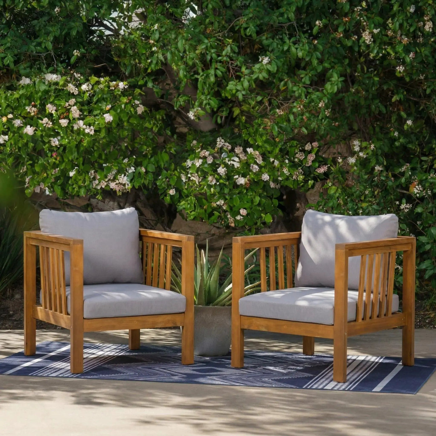 Set of 2 Outdoor Acacia Wood Club Chairs with Modern Square Arms by HouseOfZazla