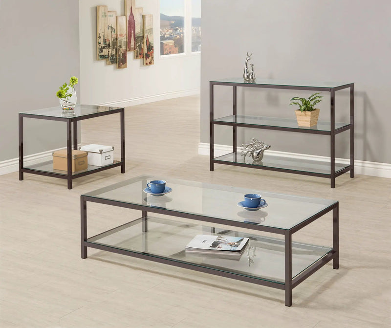 Trini 1-shelf Glass Top Side End Table Black Nickel by Unique Piece Furniture