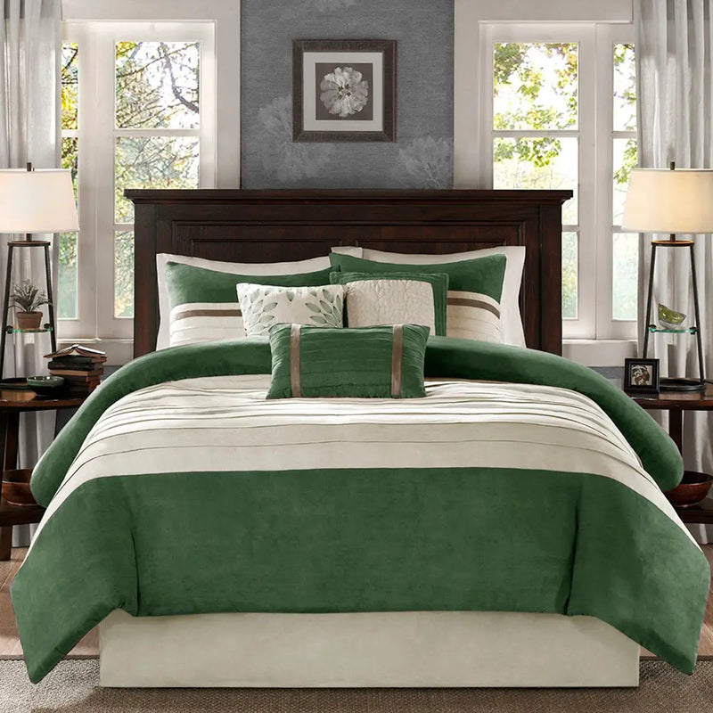 7 Pc Faux Suede Comforter Set Green Queen by HouseOfZazla