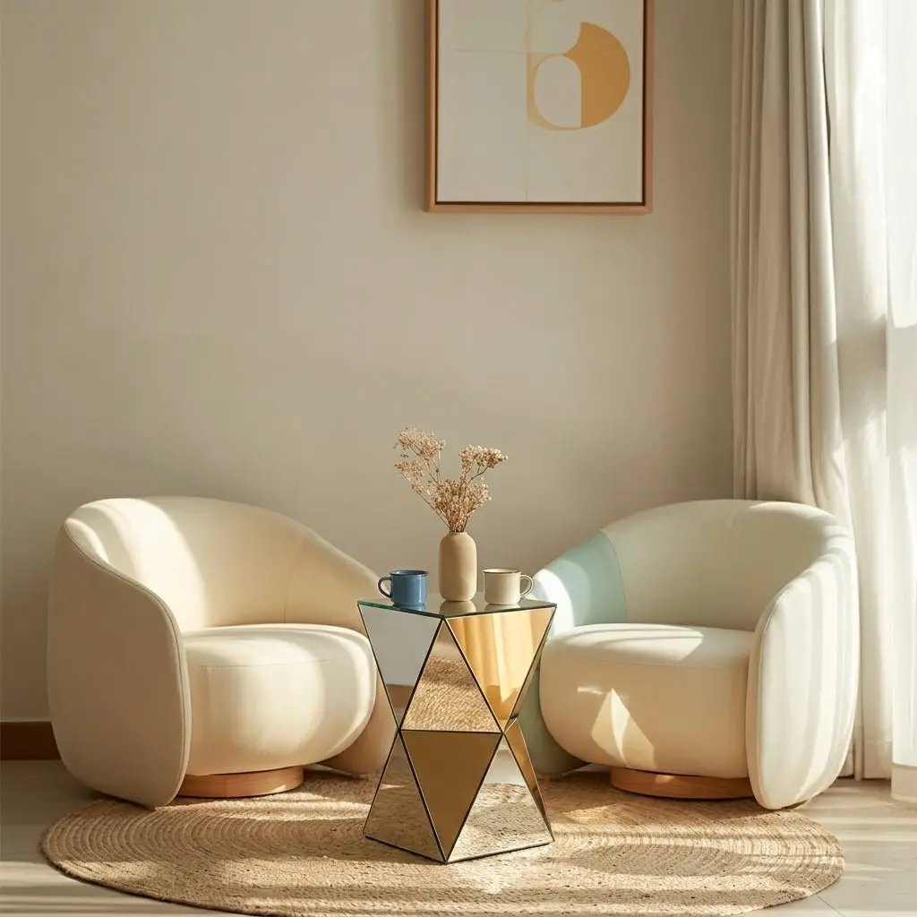 Silver Mirrored Geometric Side Table by HouseOfZazla