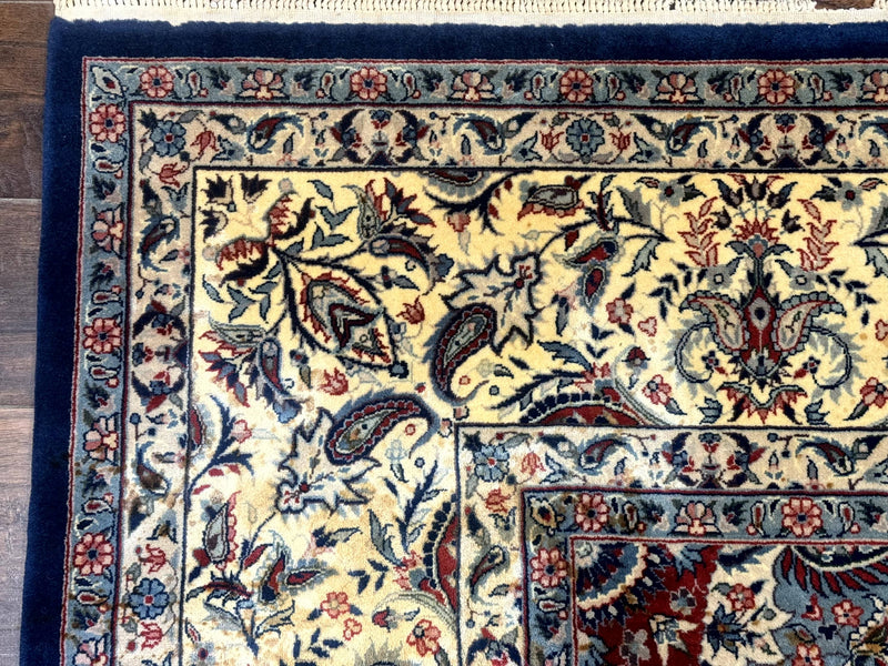 Sino Persian Kerman Rug 10x14, Blue and Beige, Floral Medallion, Fine 240 KPSI by Jewel Rugs
