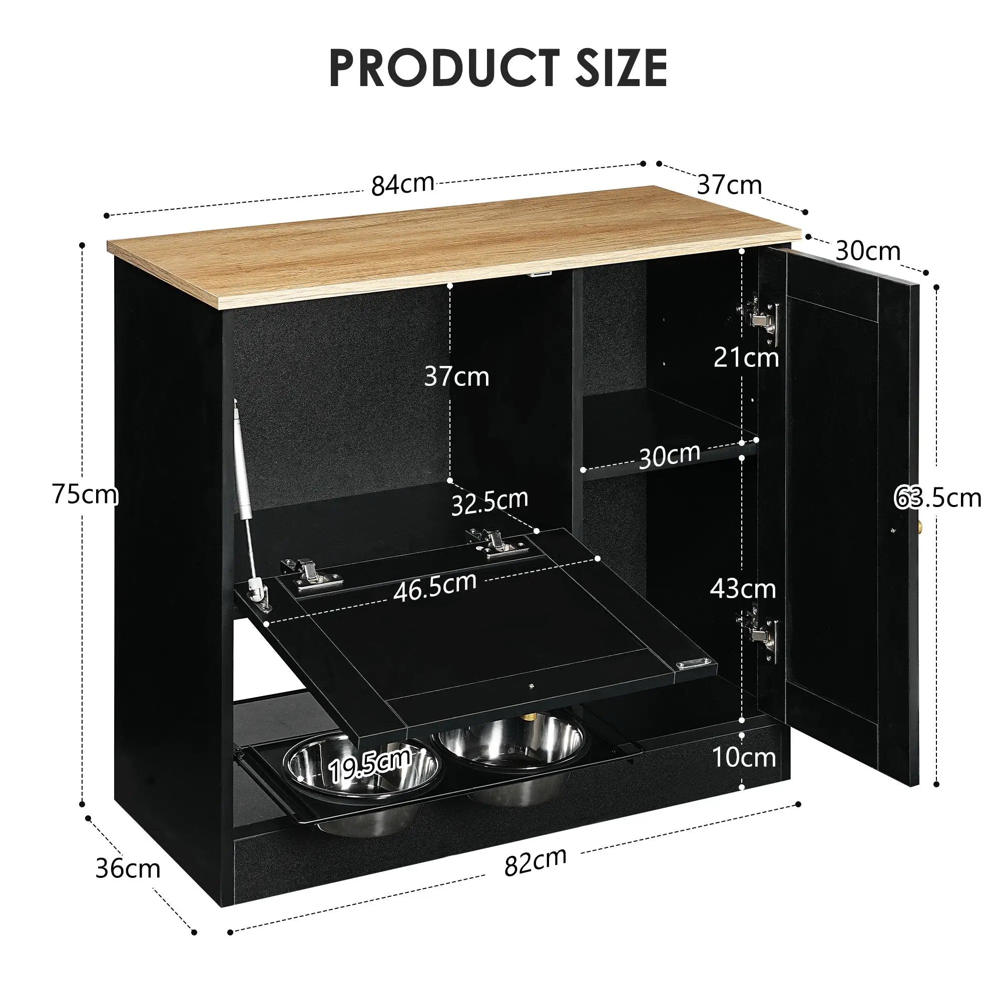 Feeding Station with 2 Lockers and Elevated Bowls Black by HouseOfZazla