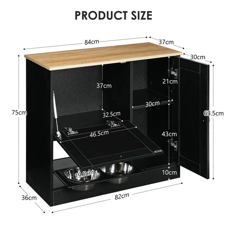 Feeding Station with 2 Lockers and Elevated Bowls Black by HouseOfZazla