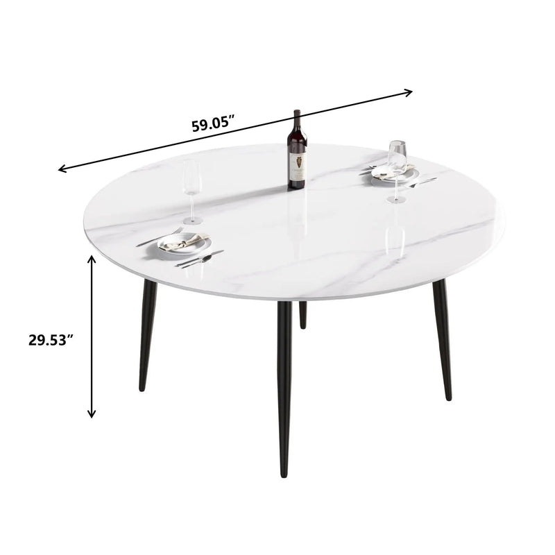 Modern Man-Made Stone Round Metal Dining Table-Position For 6 People by HouseOfZazla
