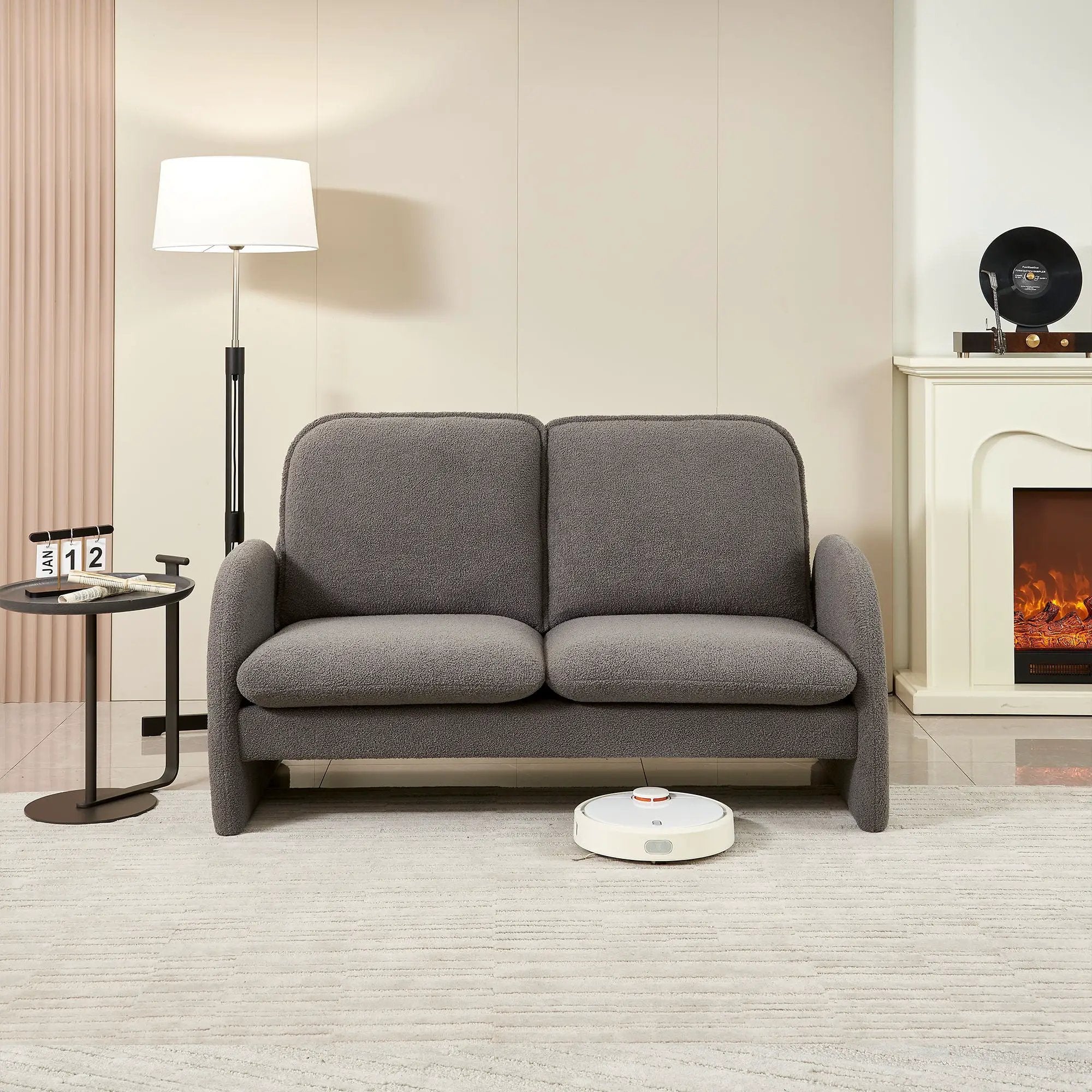 Loveseat Sofa Small Couch For Living Room, Sherpa Fabric Upholstered Loveseat Sofa Couch, Small Loveseat Sofa For Apartment, Bedroom by Unique Piece Furniture
