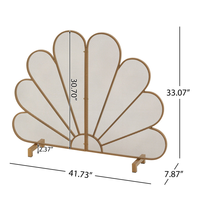 Gold Fan-Shaped Fireplace Screen with Mesh Spark Barrier - Gold, photo 7 of 10