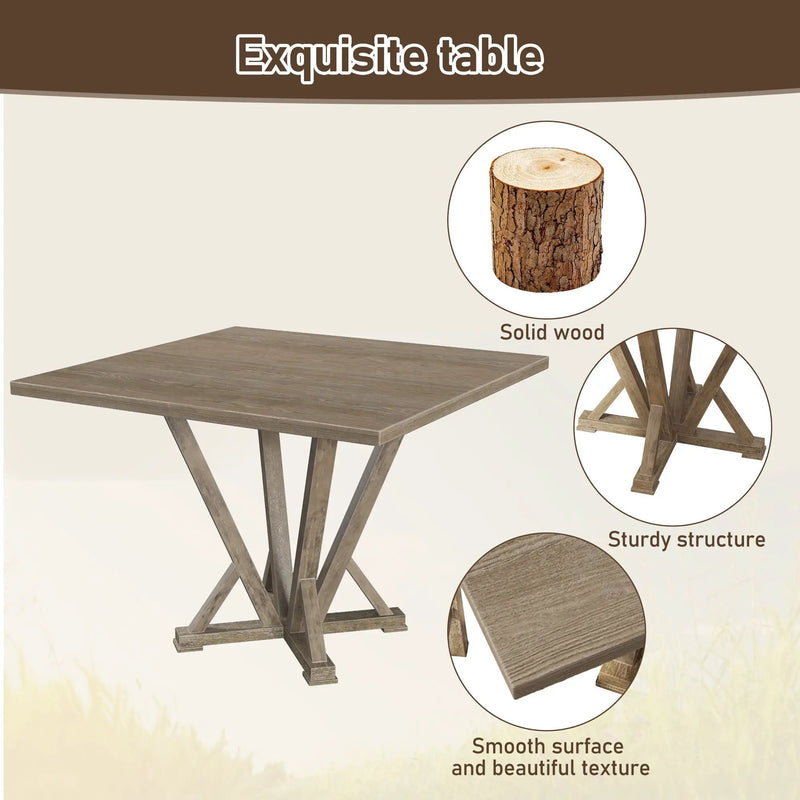 5 Pieces Set Counter Table Set Square Counter Table Solid Wood Modern Farmhouse Rustic Look Distressed Look - Grayish Brown by Unique Piece Furniture