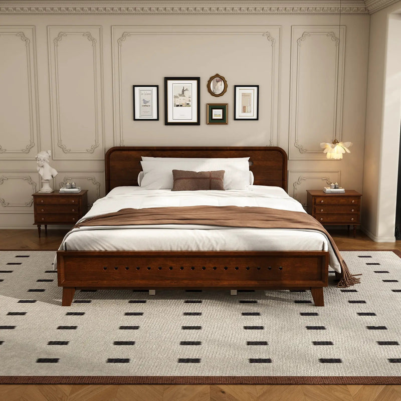 Pine Solid Wood Queen Size Bed, Dark Walnut by HouseOfZazla