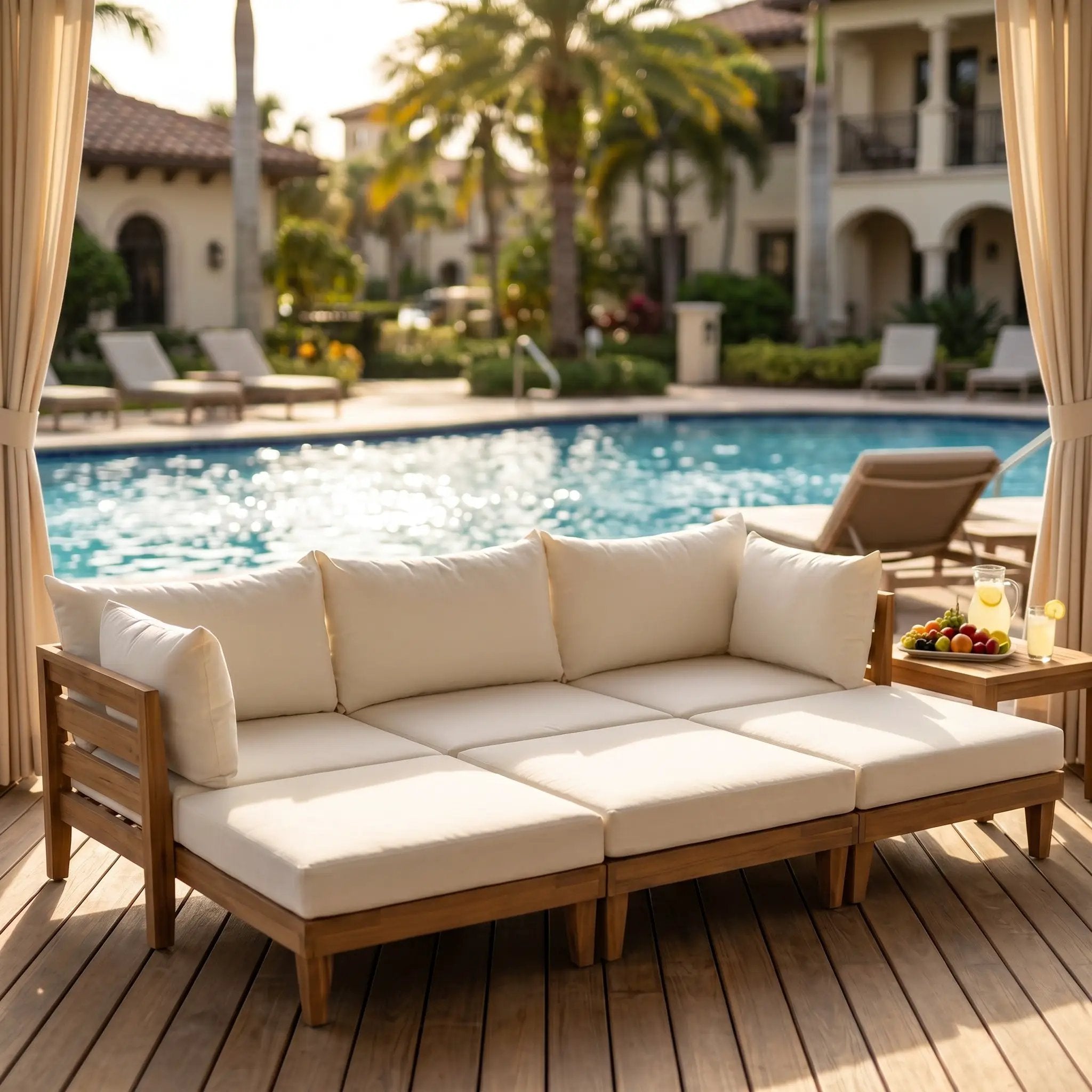 TOPMAX Outdoor Large Daybed Acacia Wood 6-Piece Patio Sofa Set by HouseOfZazla