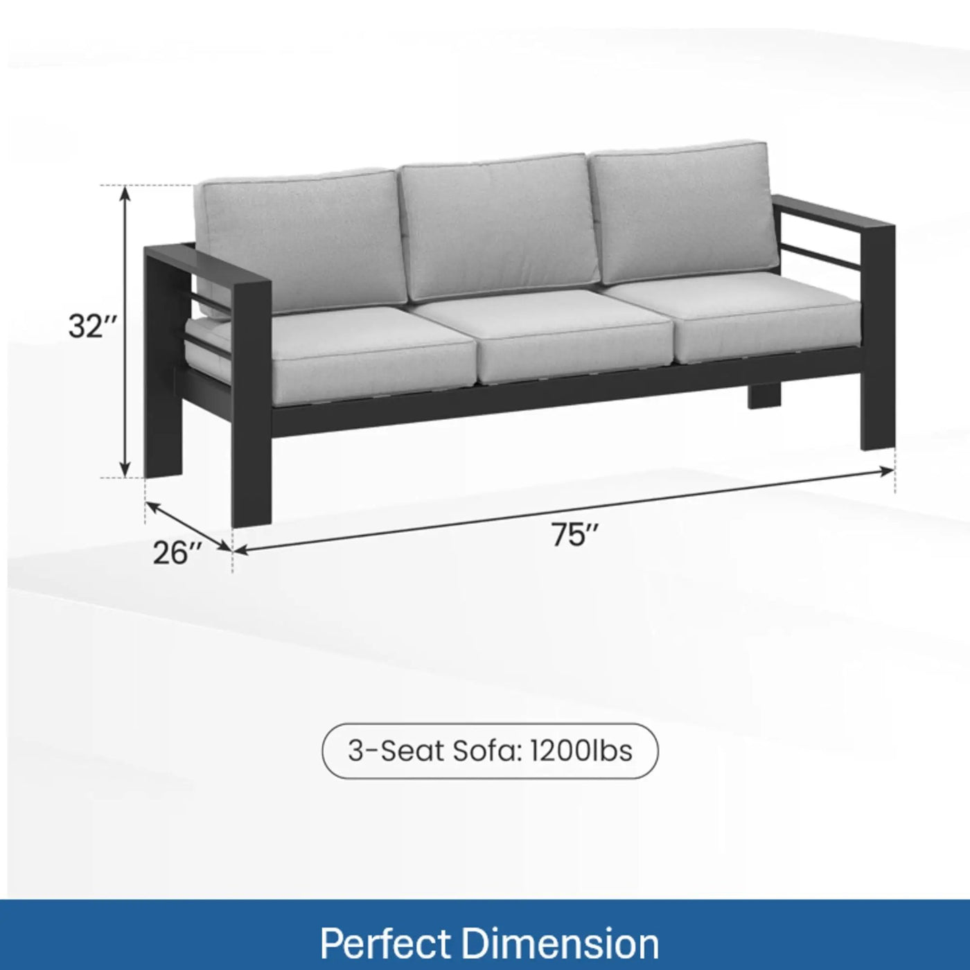 All-Weather Patio Sofa With Cushions, 3 Seat Outdoor Couch by HouseOfZazla