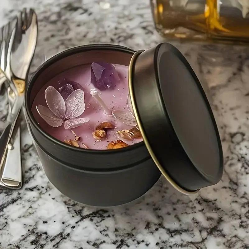 [Aesthetic Lavender Candle] 4pcs Lavender Candle - Aesthetic Fragrance, Cute Purple Embedded Crystal & Petals, Novelty Medium Home Kitchen Decoration - Soft Lavender Fragrance, Soy Wax, Women's Luxury Gift, Creativity/Candle by House Of Avana