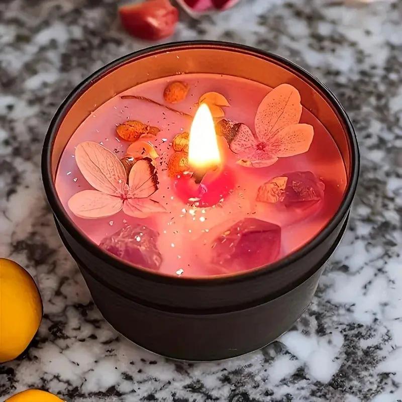 [Aesthetic Lavender Candle] 4pcs Lavender Candle - Aesthetic Fragrance, Cute Purple Embedded Crystal & Petals, Novelty Medium Home Kitchen Decoration - Soft Lavender Fragrance, Soy Wax, Women's Luxury Gift, Creativity/Candle by House Of Avana