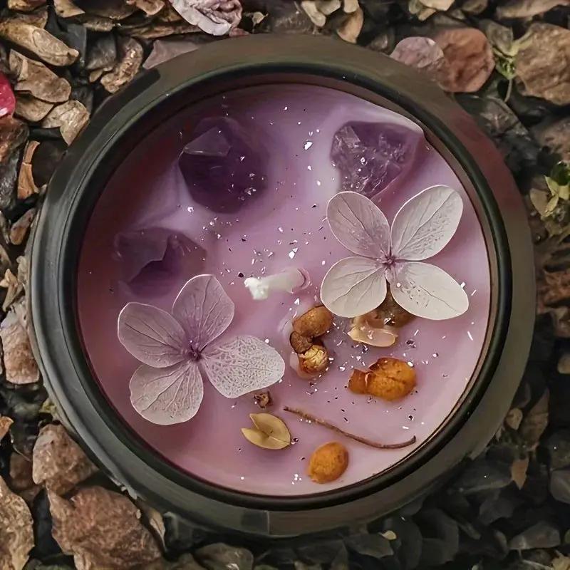 [Aesthetic Lavender Candle] 4pcs Lavender Candle - Aesthetic Fragrance, Cute Purple Embedded Crystal & Petals, Novelty Medium Home Kitchen Decoration - Soft Lavender Fragrance, Soy Wax, Women's Luxury Gift, Creativity/Candle by House Of Avana