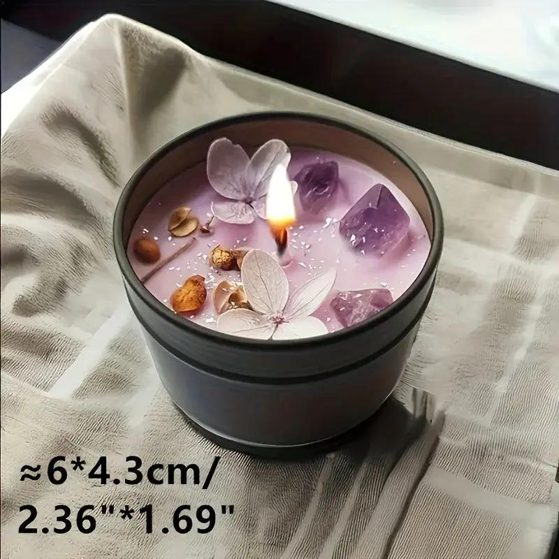 [Aesthetic Lavender Candle] 4pcs Lavender Candle - Aesthetic Fragrance, Cute Purple Embedded Crystal & Petals, Novelty Medium Home Kitchen Decoration - Soft Lavender Fragrance, Soy Wax, Women's Luxury Gift, Creativity/Candle by House Of Avana