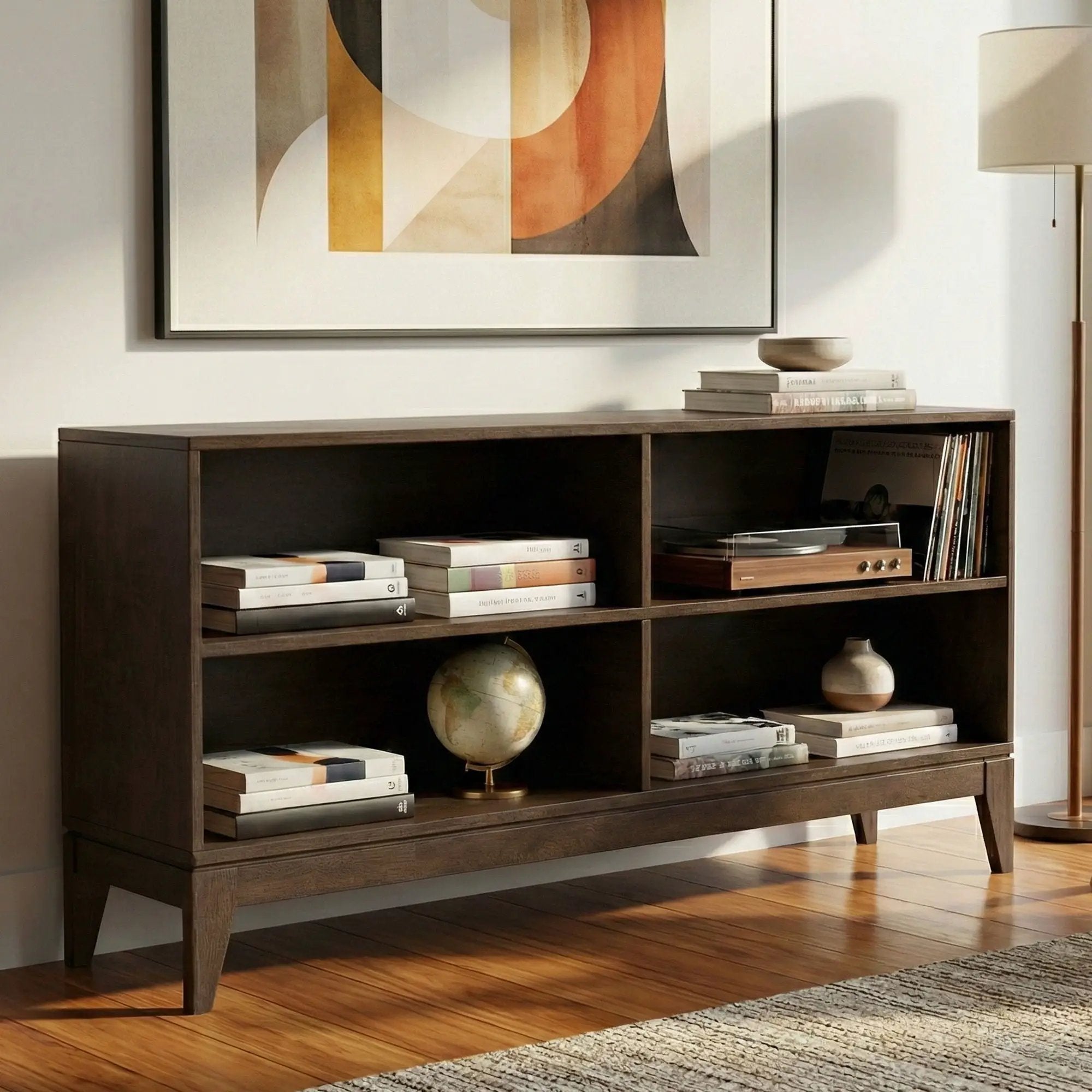 Harper - 4 Shelf Low Bookcase - Walnut Brown by HouseOfZazla