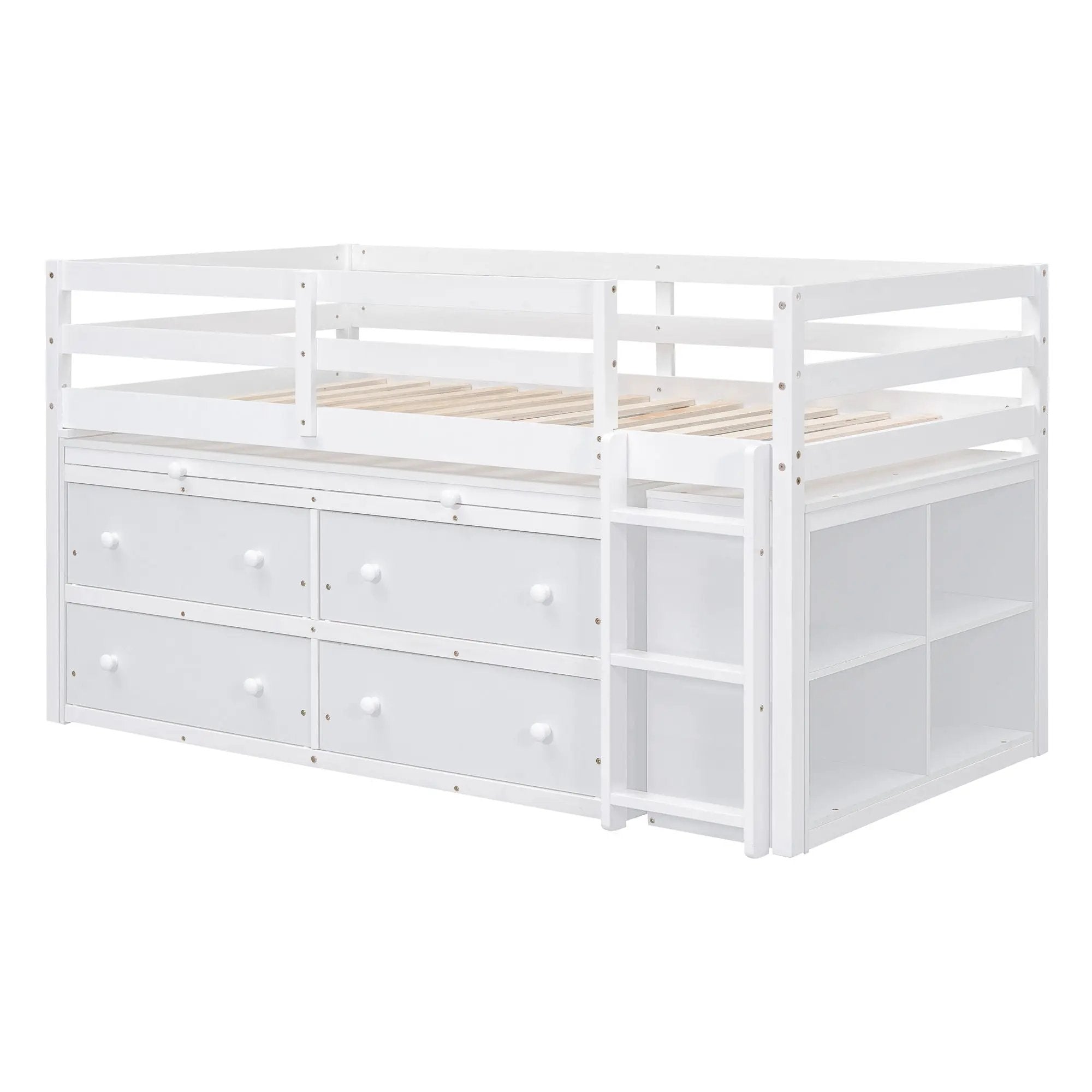 Loft Bed With Retractable Writing Desk And 4 Drawers, With Lateral Portable Desk And Shelves by HouseOfZazla
