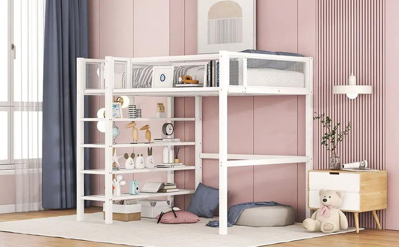 Loft Bed With 4 Tier Shelves And Storage by HouseOfZazla