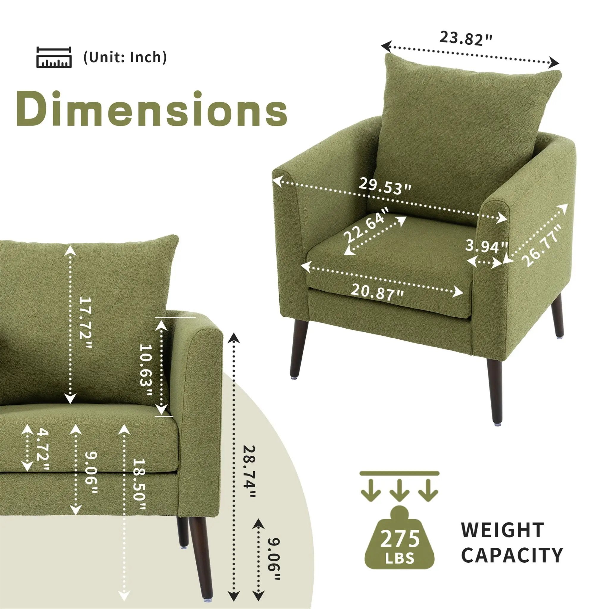 Barrel Chair, Modern Accent Chair, Fabric Armchair Club Chair, Upholstered Arm Chair With Solid Wood Legs, Waist Pillow, Padded Single Chair For Living Room / Bedroom / Study / Waiting Room - Olive Green by HouseOfZazla