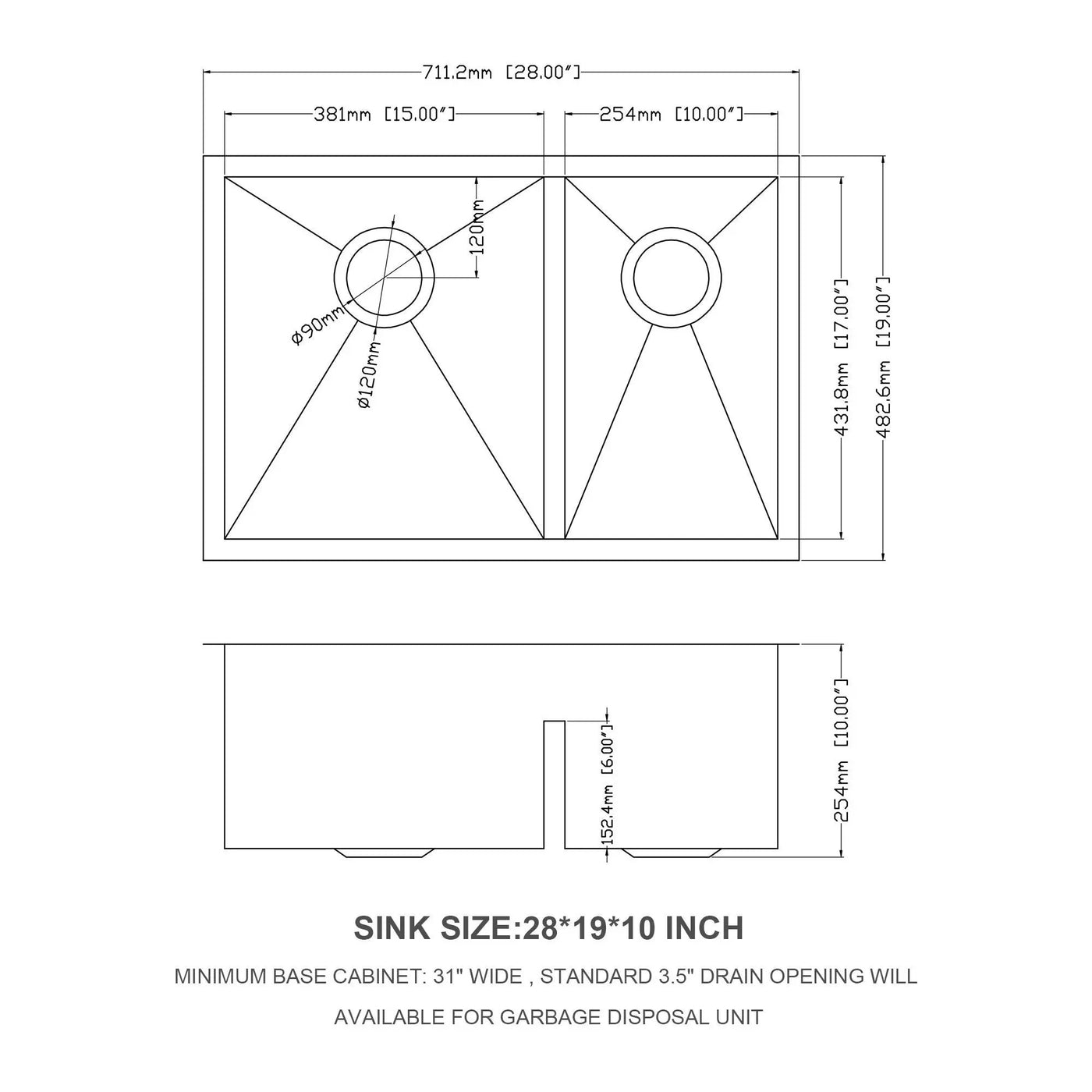 Modern Double Bowl Undermount Sink Design With 10" Deep Basins by HouseOfZazla