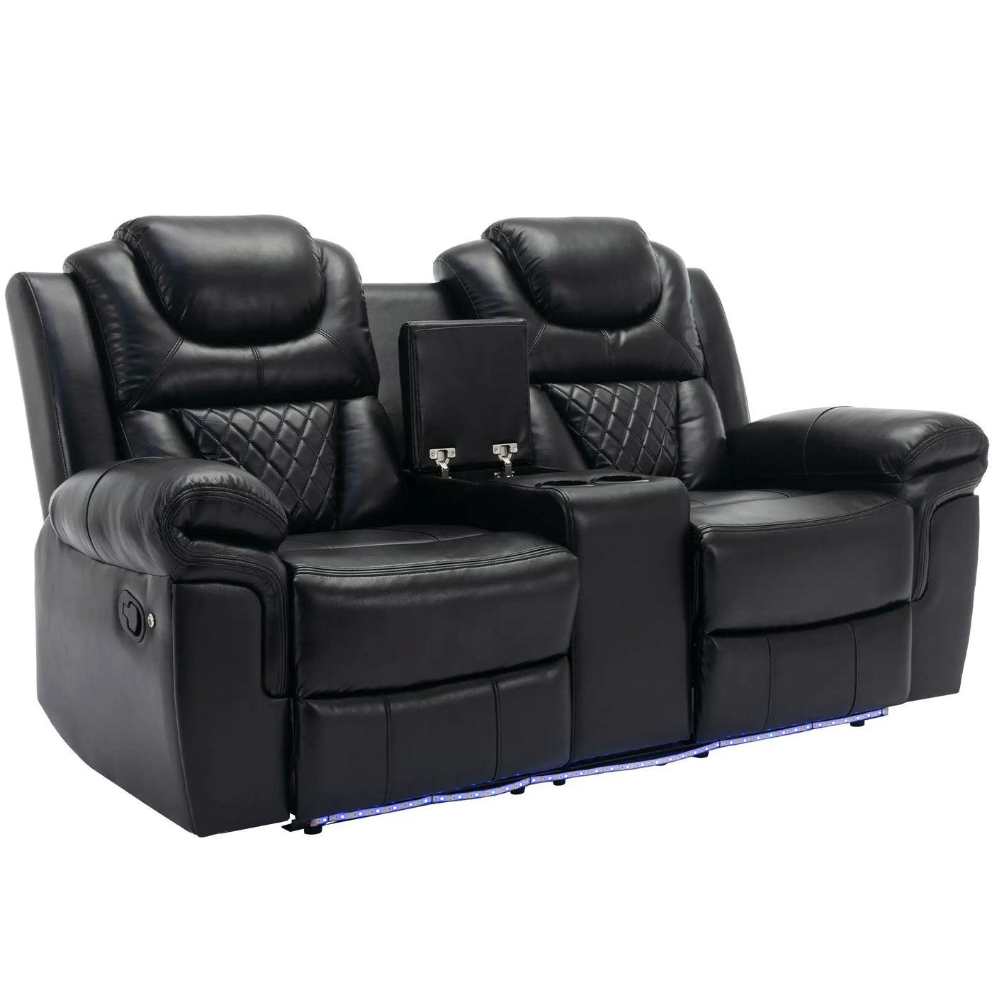 Home Theater Seating Manual Recliner Loveseat With Hide-Away Storage, Cup Holders And Led Light Strip For Living Room by HouseOfZazla