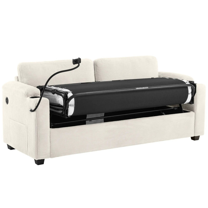 Sleeper Sofa Loveseat Sofa With Full Size Mattress, 2 USB Ports, 2 Cup Holders, 2 Side Pockets And Phone Holder by HouseOfZazla