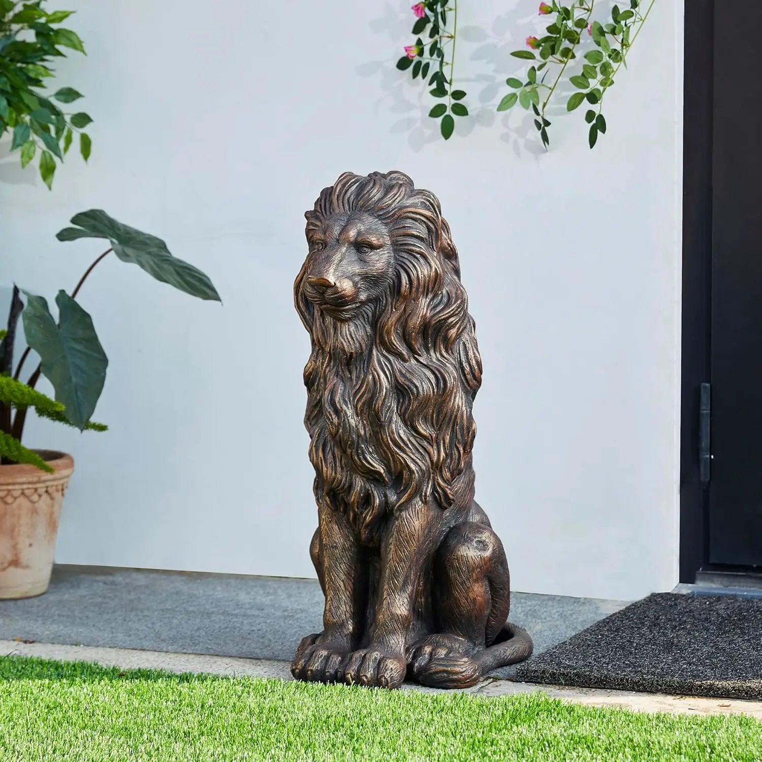 20.5" Lion Statue - Resin Outdoor Guardian Sculpture by HouseOfZazla