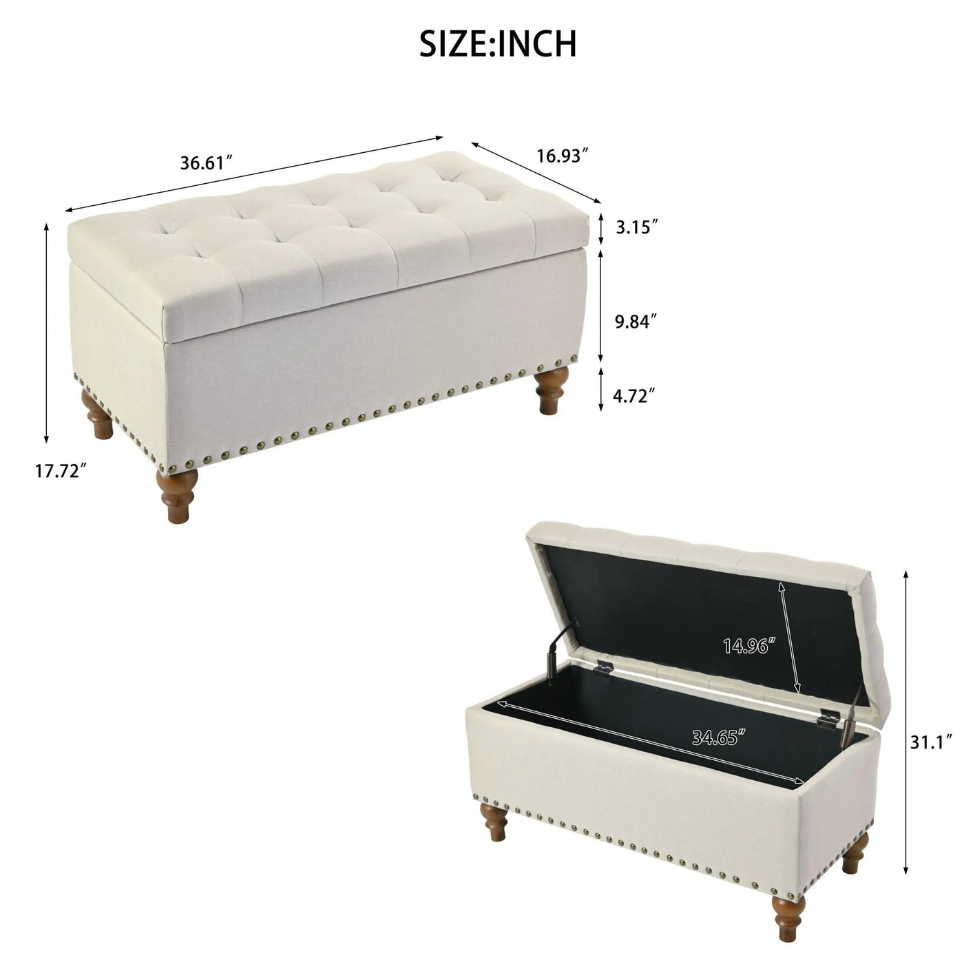 Upholstered Ottoman With Storage And Rivet Trim by HouseOfZazla