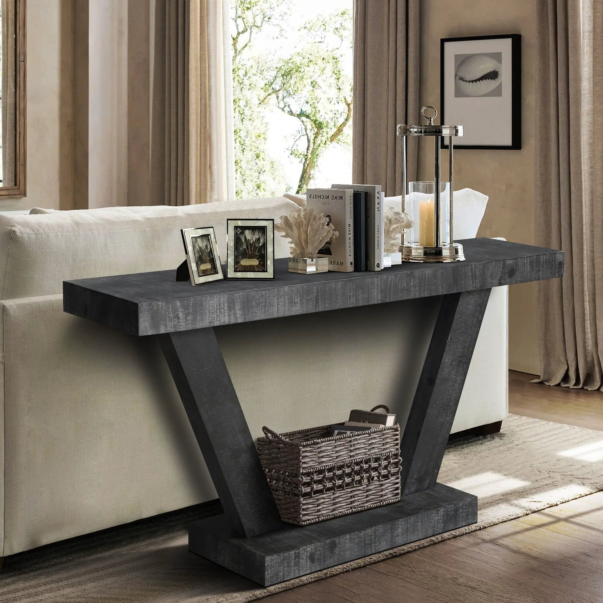 Vintage Distressed Wood Entryway Bench With 2 Tier Storage Cabinet by Unique Piece Furniture