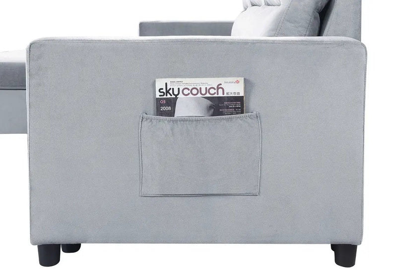 Ruby - Reversible Sleeper Sectional Sofa With Storage Chaise And Side Pocket - Light Gray by Unique Piece Furniture