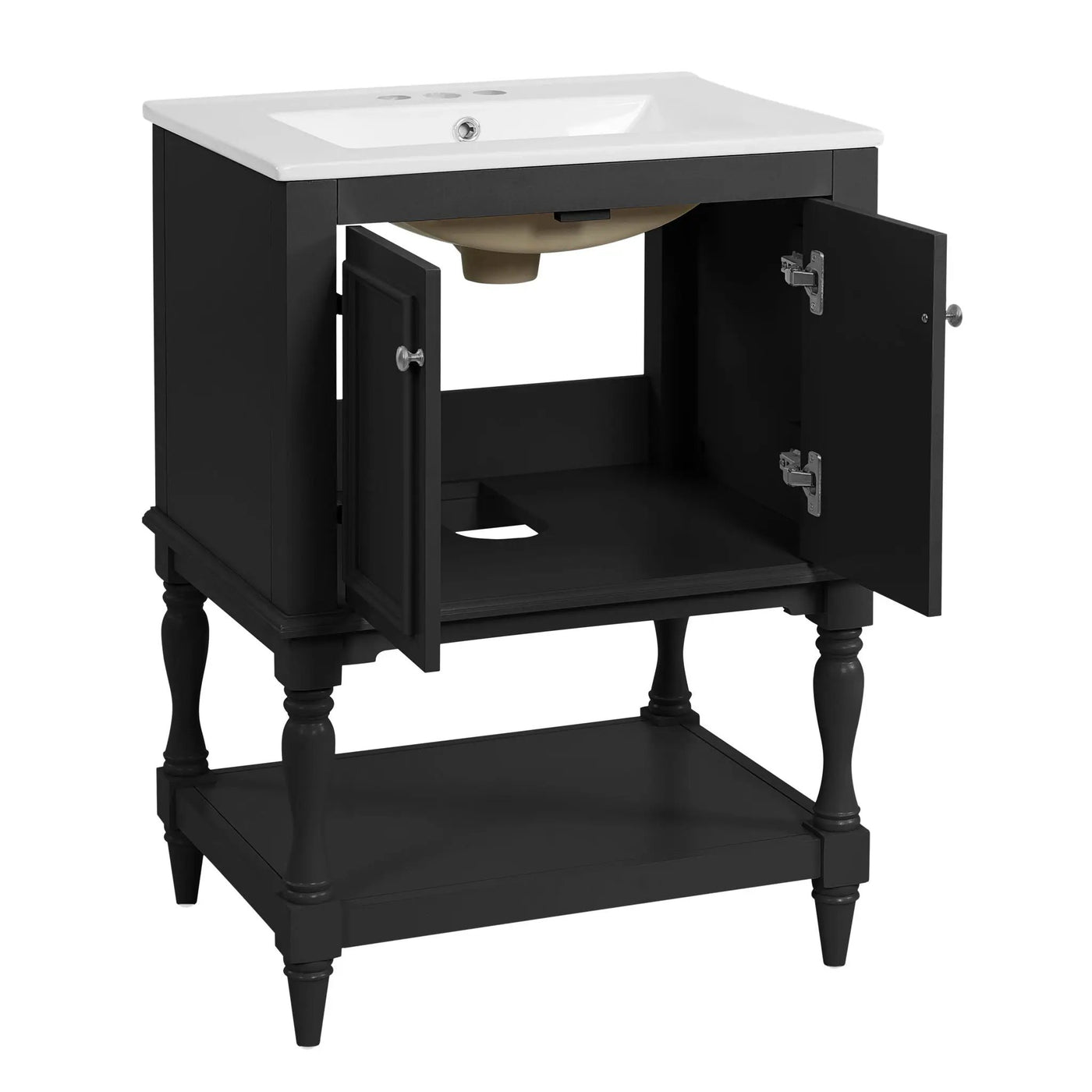 Modern Bathroom Vanity With Sink, Rectangular Cabinet With Open Shelf And Closed Storage by HouseOfZazla