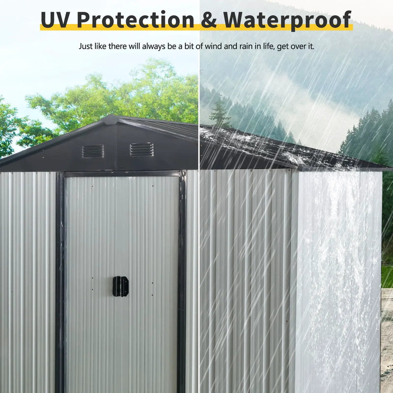 Outdoor Metal Storage Shed With Sliding Door And Foundation For Backyard, Patio, Lawn by HouseOfZazla