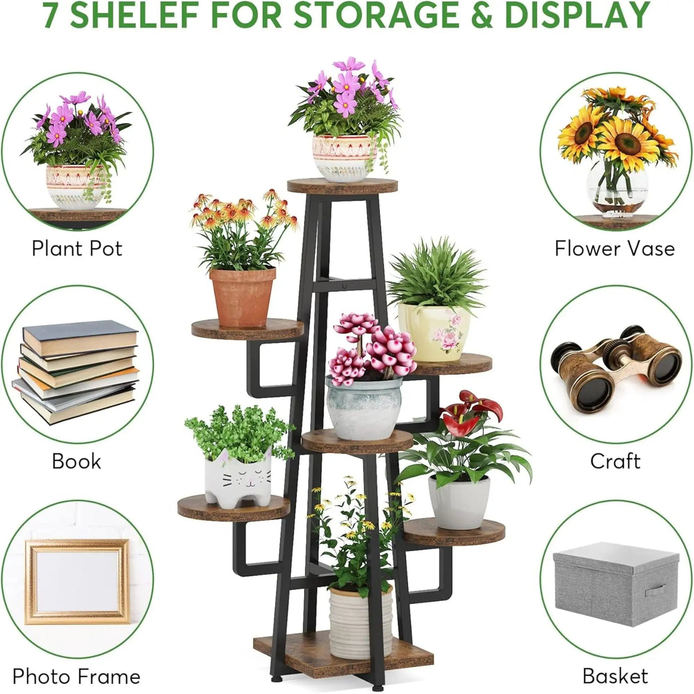 7 Tier Corner Plant Shelf With High Low Design For Living Room by HouseOfZazla