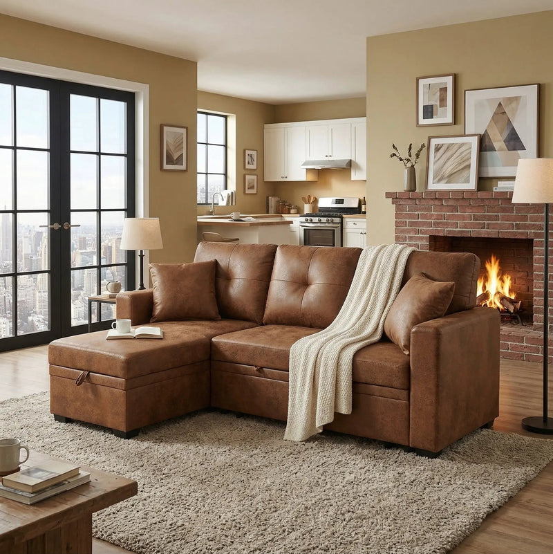 Reversible Chaise Sleeper Sofa with Pull-Out Bed by HouseOfZazla